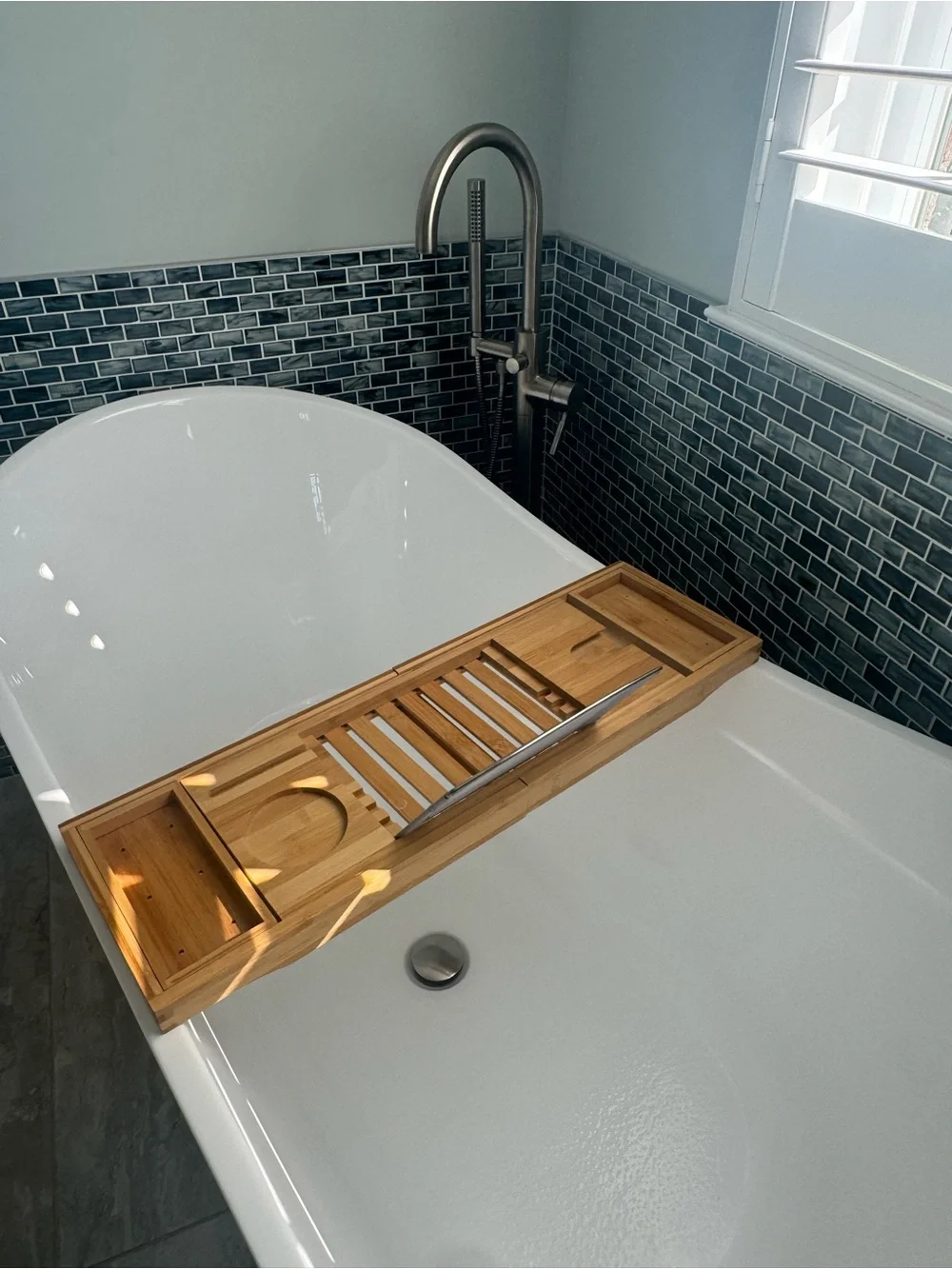 Bamboo Bathtub Caddy Tray with Book/Tablet Rest